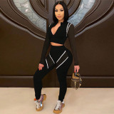 SC Contrast Color Patchwork Long Sleeve Sport 2 Piece Pants Set YF-9808