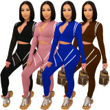 SC Contrast Color Patchwork Long Sleeve Sport 2 Piece Pants Set YF-9808