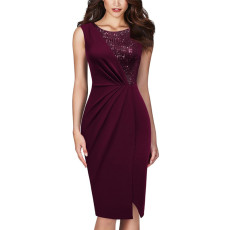 SC Sleeveless Sequin Splice Slit Dress GYOU-CX502