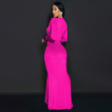 SC Solid Color Long Sleeve Pleated Maxi Dress YF-20061