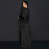 SC Solid Color Long Sleeve Pleated Maxi Dress YF-20061