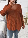 SC Plus Size Solid ColorV-Neck Long Sleeve Tops GYOU-CX23072901