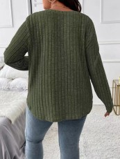SC Plus Size Solid ColorV-Neck Long Sleeve Tops GYOU-CX23072901