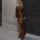 SC Solid Color Long Sleeve Split Maxi Dress XEF-K25D86488