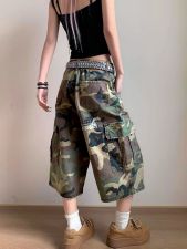 SC Camouflage Print Holes Wide Leg Fifth Pants SH-391450