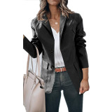 SC Plus Size Single-Breasted Solid Color PU Leather Long Sleeve Top GYOU-CX20708