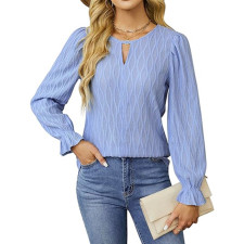 SC Solid Color Round Neck Flare Sleeves Tops  GYOU-CX805