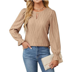 SC Solid Color Round Neck Flare Sleeves Tops  GYOU-CX805