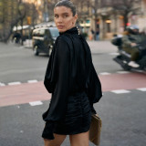 SC High Collar Ruched Long Sleeve Mini Dress XEF-K25D84820