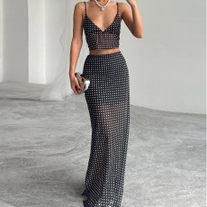 SC Mesh Polka Dot Print Sling Two Piece Skirts Set GFRT-60223SBZ