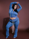 SC Solid Color Zipper Hooded Micro Flare Pants Suit CH-25066