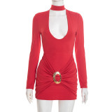 SC Deep V Neck Long Sleeve Bodycon Dress GSZM-J25DS424
