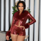 SC Fur Patchwork Long Sleeve Skinny Two Piece Shorts Set GSZM-D25ST506