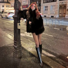 SC Long Sleeve Solid Color Plush Coat XEF-K25C84302