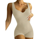 SC Solid Color Casual Ribbed Slim Rompers GYOU-CX20408