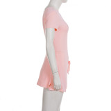 SC Solid Short Sleeve Tie Up Anti-Exposure Mini Dress GWEN-JMKD46150