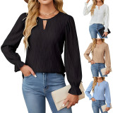 SC Solid Color Round Neck Flare Sleeves Tops  GYOU-CX805