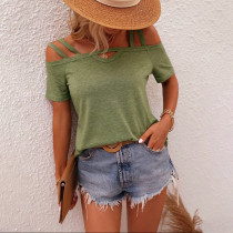 SC Plus Size Solid Color Short Sleeve Off-Shoulder T-Shirt GYOU-CX3512