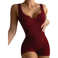 SC Solid Color Casual Ribbed Slim Rompers GYOU-CX20408