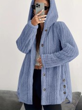 SC Solid Color Buttoned Long Sleeve Hooded Plush Fashion Coat GYOU-CX1022