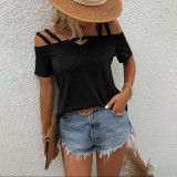 SC Plus Size Solid Color Short Sleeve Off-Shoulder T-Shirt GYOU-CX3512