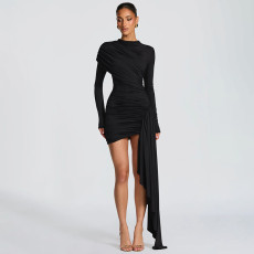 SC Long Sleeve Solid Color Mini Dress GSZM-C25DS370