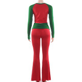 SC Christmas Long-Sleeve Color-Block T-Shirt and Pants Two-Piece Set GSLF-K25S87836