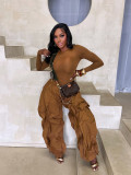 SC Solid Color Long Sleeve Tops Loose Pants 2 Piece Set SFY-814