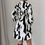 SC Print POLO Neck Long Sleeve Mini Dress SHMF-1005