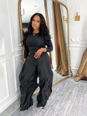 SC Solid Color Long Sleeve Tops Loose Pants 2 Piece Set SFY-814