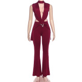 SC Sleeveless Deep V Neck Hollow Out Jumpsuit GZJQ-K25Q85957