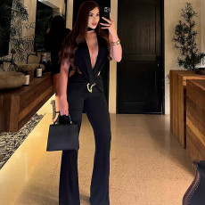 SC Sleeveless Deep V Neck Hollow Out Jumpsuit GZJQ-K25Q85957