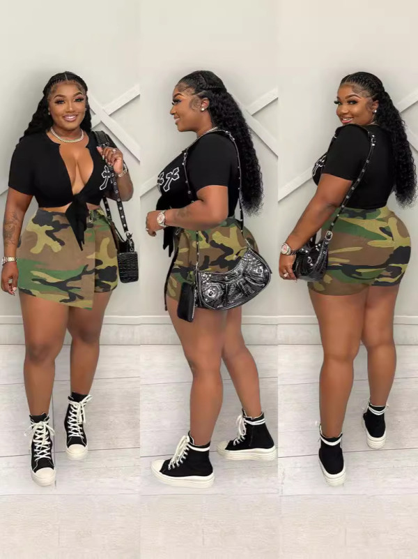 SC Camouflage Print Irregular Mini Culottes GXHF-X0326688