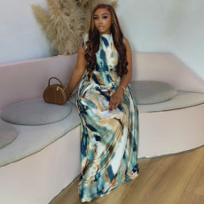 SC Sleeveless Print Pleated Maxi Dress GJYO-JD303573