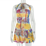 SC Print Color Block Halterneck Mini Dress GJYO-JD303313