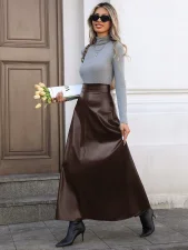 SC PU Leather Solid Color Long Skirt GYXN-73187