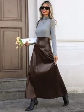 SC PU Leather Solid Color Long Skirt GYXN-73187
