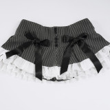 SC Bow-tie Patchwork Contrast Color Stripe Mini Skirt GWEN-JWJD45392