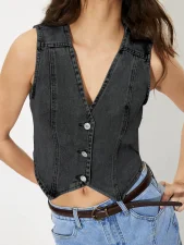 SC Fashion Sleeveless V Neck Denim Vest GYXN-15277#
