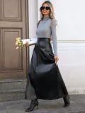 SC PU Leather Solid Color Long Skirt GYXN-73187