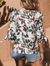 SC Casual Leaf Print Bow Tops GYXN-72303
