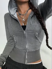 SC Solid Color Hooded Long Sleeve Sweatshirt Coat GYXN-73122