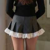 SC Bow-tie Patchwork Contrast Color Stripe Mini Skirt GWEN-JWJD45392