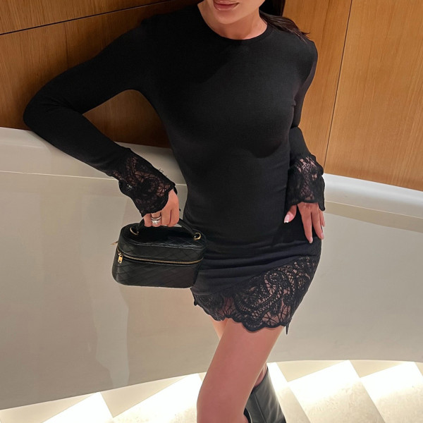 SC Lace Patchwork Long Sleeve Mini Dress GWEN-JWJD44845