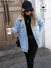 SC Loose Long Sleeve Fleece Denim Jacket GYXN-20780