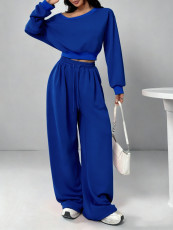 SC Solid Color Slash Shoulder Long Sleeve Pants Set YH-9021