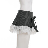 SC Bow-tie Patchwork Contrast Color Stripe Mini Skirt GWEN-JWJD45392