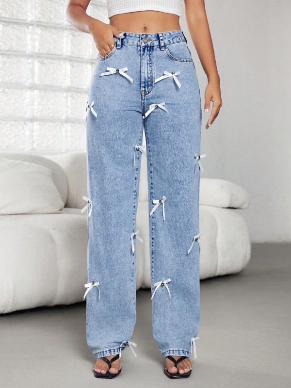 SC Bow Ribbon Wide Leg Jeans GYXN-16153