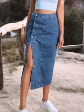 SC Irregular Split High Waist Denim Long Skirts GYXN-30291