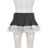 SC Bow-tie Patchwork Contrast Color Stripe Mini Skirt GWEN-JWJD45392